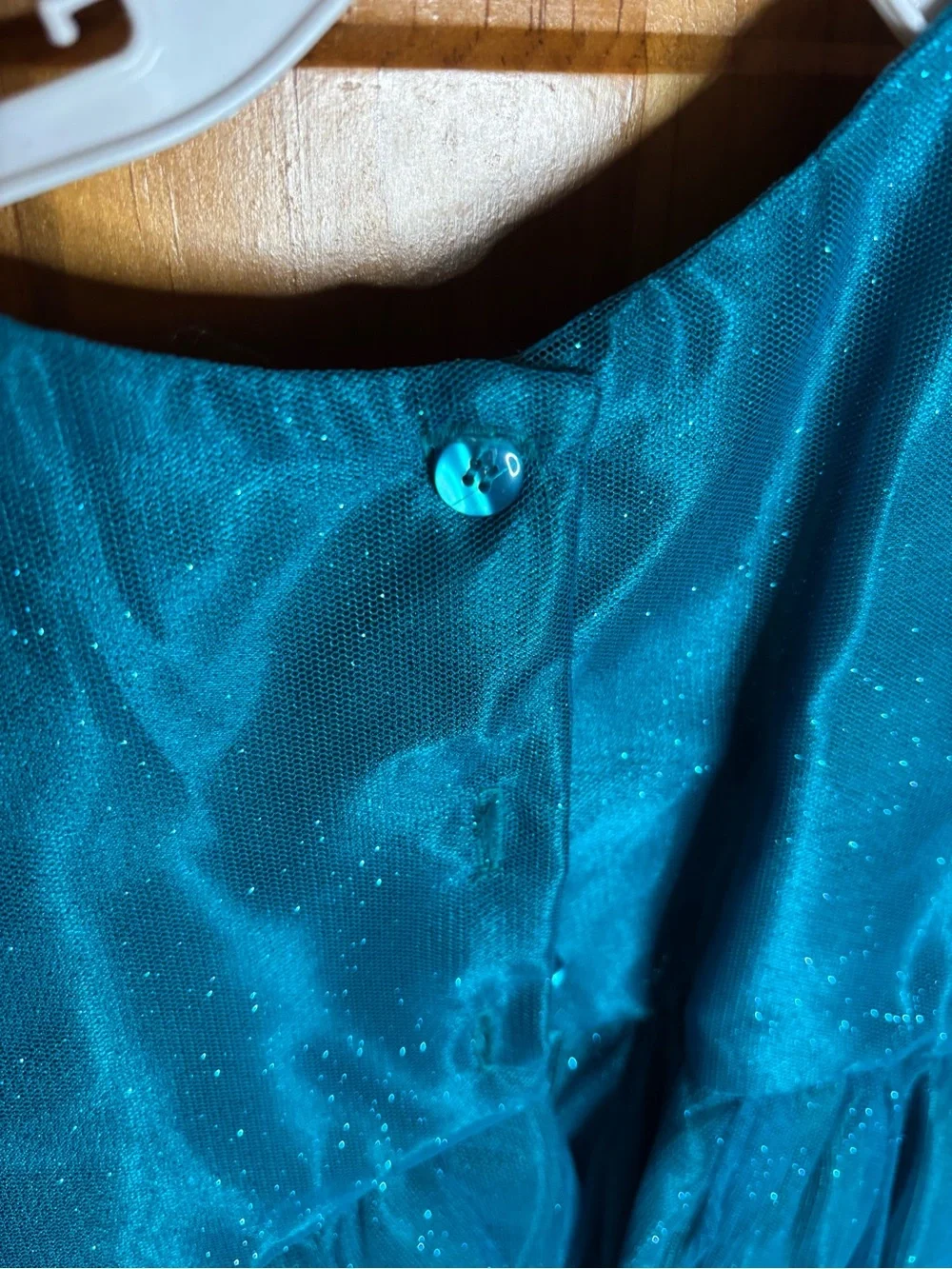 Sweet Heart Rose Teal Sparkle Satin Bow Dress